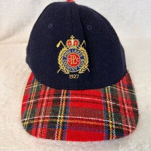 Pine Lakes Country Club 1927 Golf Hat Cap Blue Red Plaid Gold Vintage